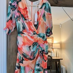 Adelyn Rae Floral Metallic Stripe Chiffon Dress